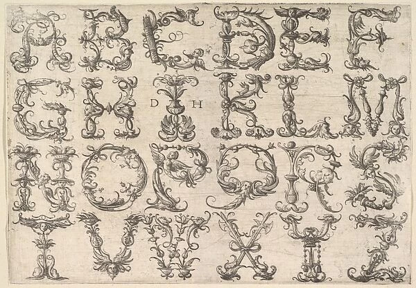 Ornamented Roman Majuscule Alphabet ca 1520 Etching