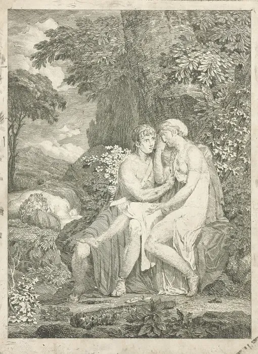 Framed Print : Orpheus comforts Eurydice Print, Etching on Paper Framed Print : Orpheus comforts Eurydice Print, Etching on Paper