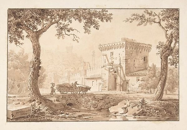 Oxcart Approaching Fortified Building 1817 Point