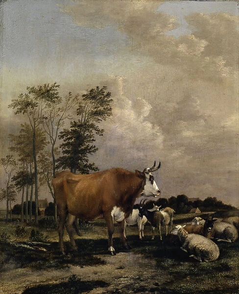 Pasture brown bull 1663 oil oak 42. 5 x 34. 5 cm