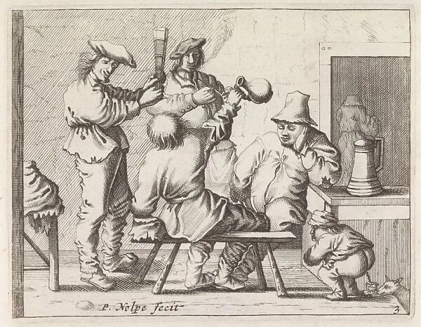 Peasants in an Interior, Pieter Nolpe, print maker: Anonymous, Pieter Jansz. Quast