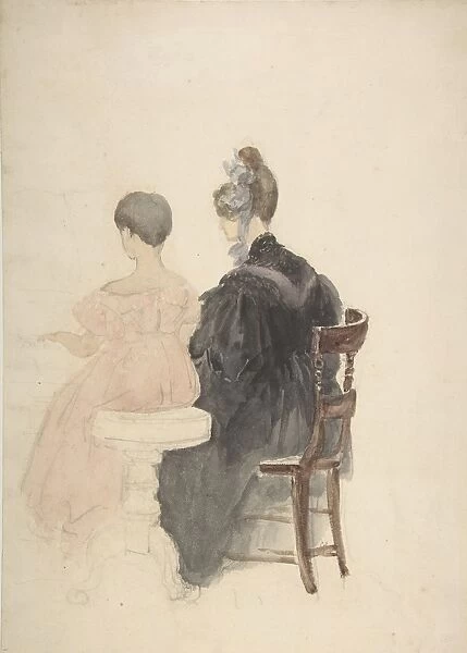 Piano Lesson 1800-1859 Watercolor graphite
