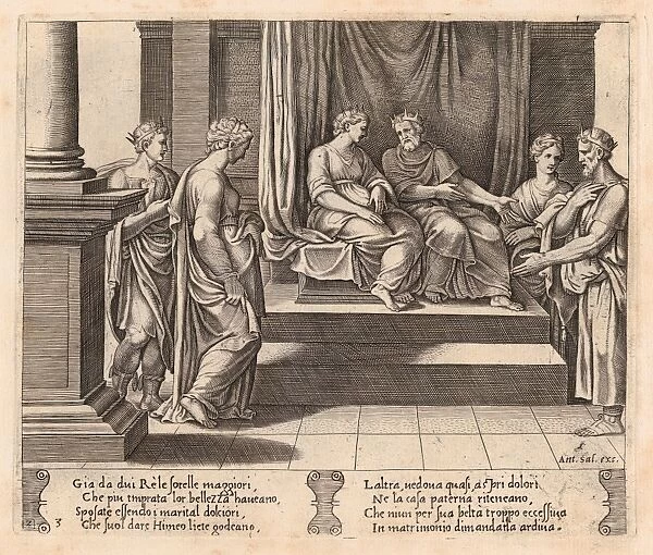 Plate 3, Psyches two sisters, married, kings, Psyche standing, left, accompanied