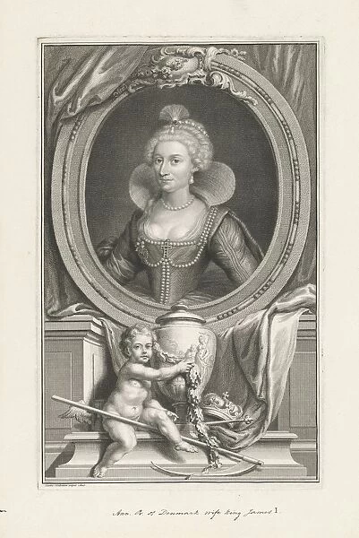 Portrait Anna Denmark Queen England urn crown