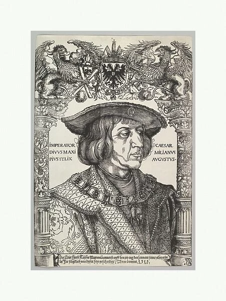 Portrait Emperor Maximilian I 1519 Woodcut sheet