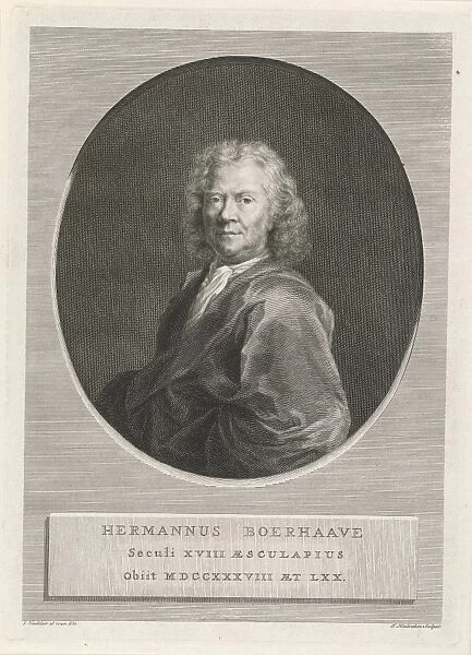Portrait of Hermanus Boerhaave, print maker: Jacob Houbraken, Jan Wandelaar, 1738 - 1780