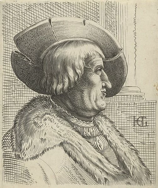 Portrait of a man with a hat, Hendrick Goltzius, print maker: Anonymous, Claes Jansz