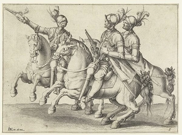Three riders with guns, Jacob de Gheyn (II), 1599