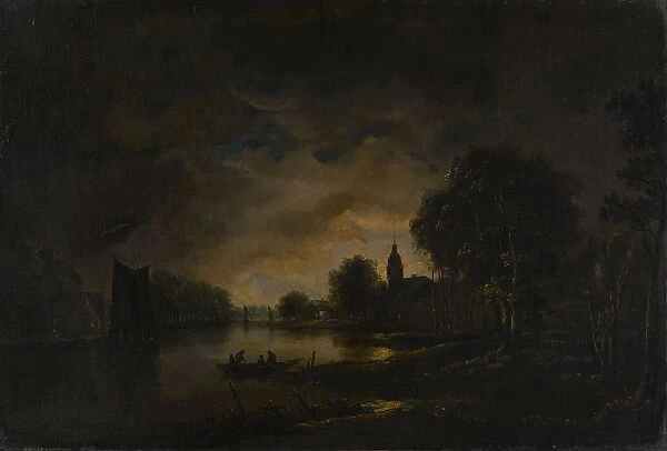 River view moonlight foreground four figures