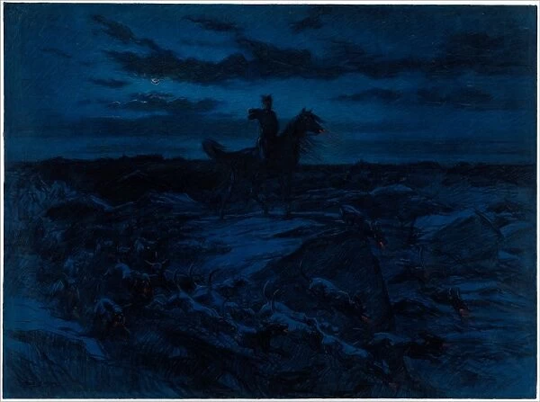 Rosa Bonheur, French (1822-1899), The Legend of the Wolves, colored chalks on blue