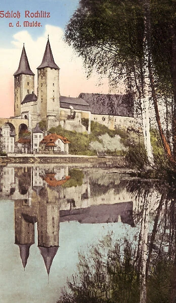 Schloss Rochlitz Water reflections Saxony 1910