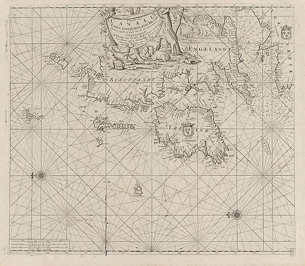 Sea chart of the coast of Ireland, Scotland, England and France, Jan Luyken, Anonymous