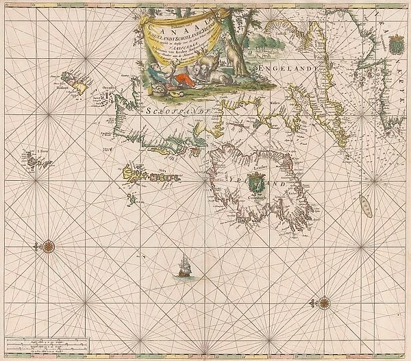 Sea chart of the coasts of England, Scotland and Ireland, Jan Luyken, Johannes van Keulen