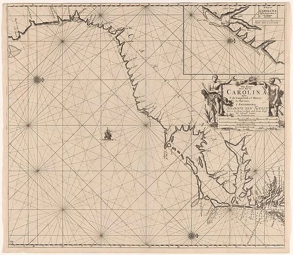 Sea chart of part of the east coast of the United States USA, print maker: Jan Luyken