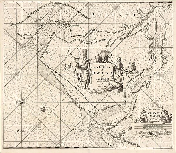 Sea chart of the Northern Dvina River, Russia, Jan Luyken, Johannes van Keulen I