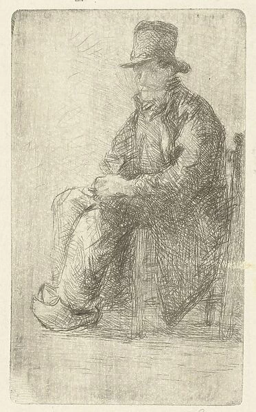 Seated man with hat and clogs, Bernardus Johannes Blommers, 1855 - 1914