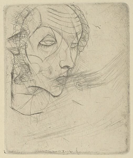 Self portrait 1914 Drypoint plate 5 x 4-1  /  4 inches