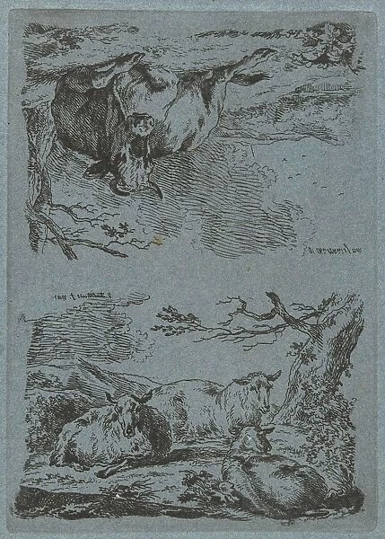 Three sheep and a cow, Jan Bulthuis, 1760 - 1801