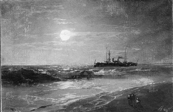 Ship Moonlight Oil canvas 6 1  /  4 x 9 1  /  4 15. 9 23. 5 cm