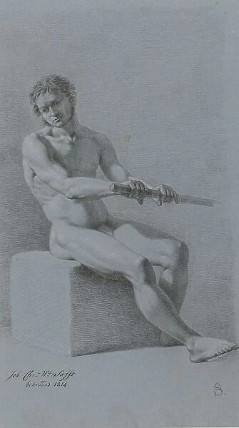 Sitting male nude oar sitting figure Johan Christiaan Willem Safft