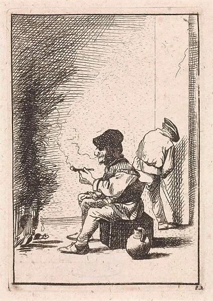 Smoking farmer by the fire, David Teniers (II), Anonymous, Anonymous, 1626 - 1740