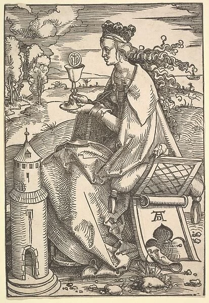 St Barbara ca 1505 Woodcut Sheet 10 1  /  8 6 5  /  16