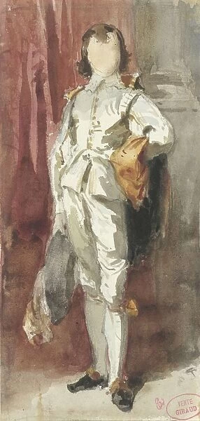 Standing boy Van Dyck costume set red curtain