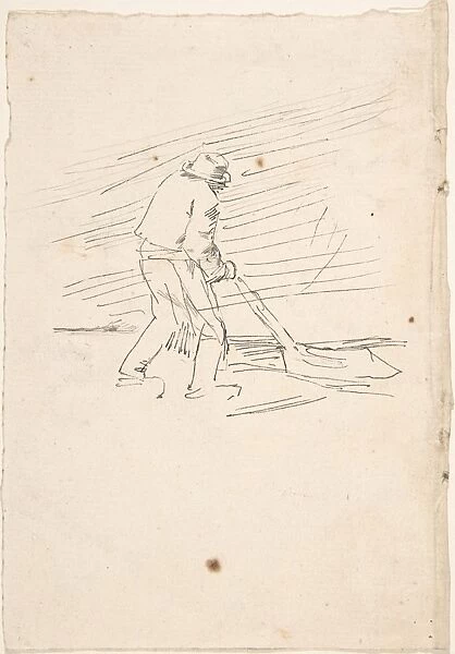 Study man pushing plow ca 1870 Pen black ink