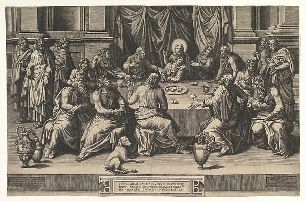 Last Supper 1551 Engraving sheet 13 3  /  4 x 21