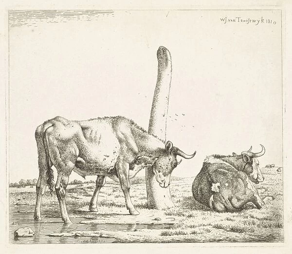 Taurus who is scratching a tree trunk, Wouter Johannes van Troostwijk, 1810