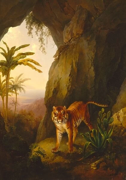 Tiger in a Cave Tropical Landscape with a Tiger Standing in a Cave, Jacques-Laurent
