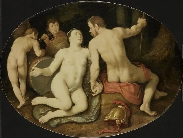 Venus Mars Mars holds Venus hand naked left two children play
