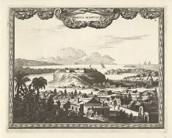 View of port and fortress in Acapulco, Thomas Doesburgh, Johannes Covens and Cornelis