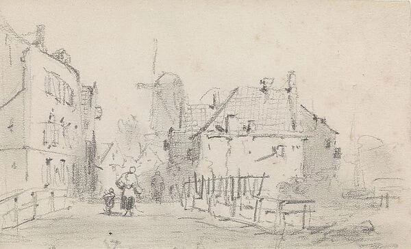 View town Adrianus Eversen 1828 1897 paper pencil
