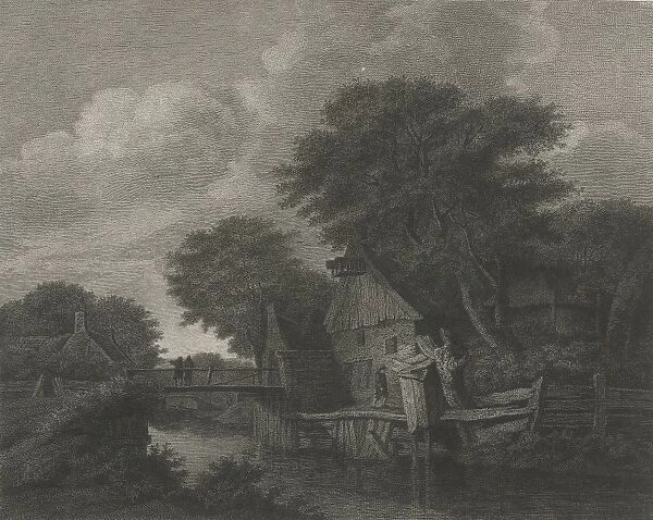 Village with wooden houses by a river, Lambertus Antonius Claessens, c. 1792 - 1834