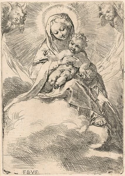 Virgin seated cloud 1580-84 Etching engraving
