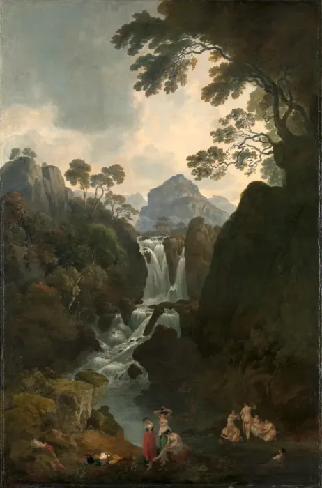 Framed Print : Print of A Waterfall with Bathers, March 1811 Framed Print : Print of A Waterfall with Bathers, March 1811