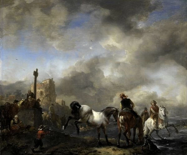 Watering Horses near a Boundary Marker, Philips Wouwerman, 1650 - 1668