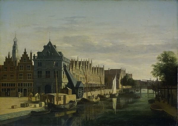 The Weigh House and the Crane on the Spaarne in Harlem, Gerrit Adriaensz. Berckheyde