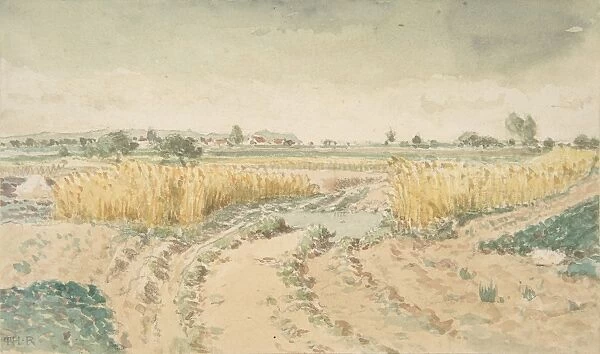 Wheatfields 1865 Watercolor black chalk 3 11  /  16 x 6 1  /  4