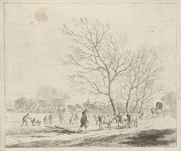 Winter Landscape with cows and skaters, Johannes Janson, 1783