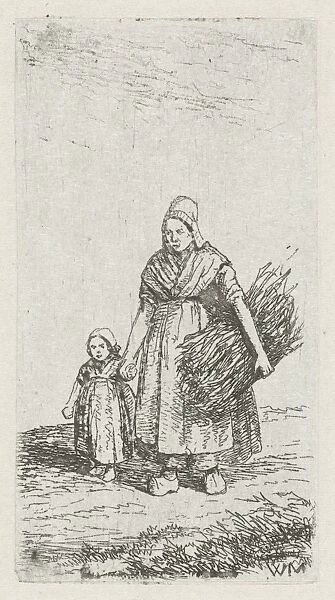Woman holding a childs hand, Christiaan Wilhelmus Moorrees, 1811 - 1867