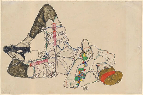 Woman lying back 1914 pencil gouache verso sheet