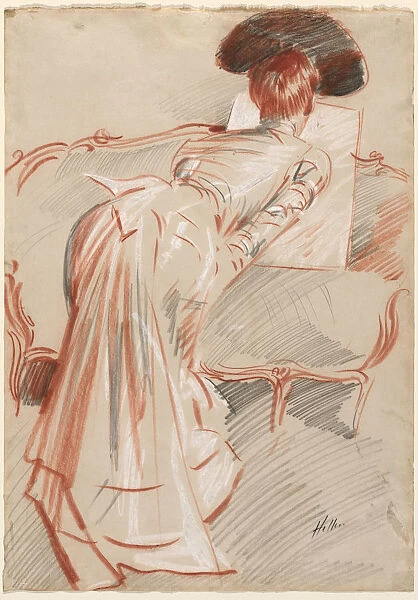Woman Madame Alice Hellu Looking Drawing 1895