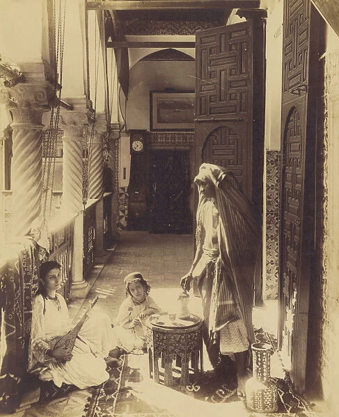 Woman playing sitar child French Algiers Algeria
