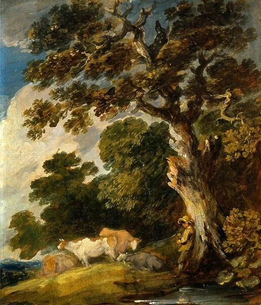 A Wooded Landscape with Cattle and Herdsman, Gainsborough Dupont, 1754-1797, British