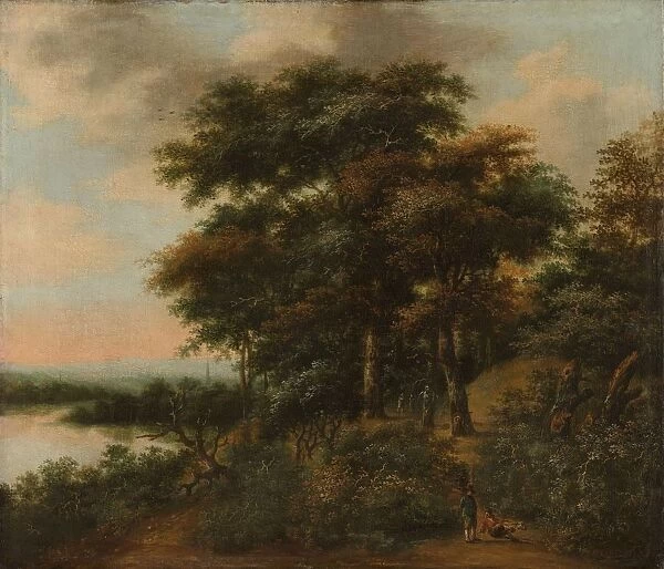 Wooded Landscape right figures road trees hill