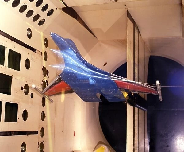 The Active Flexible Wing model undergoing tests in a wind tunnel