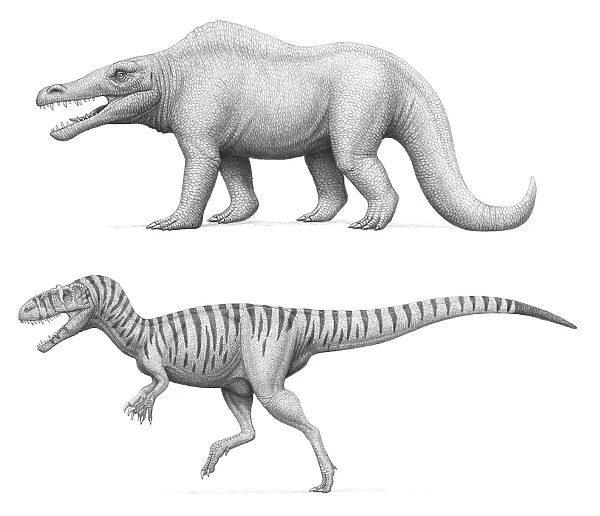 Artists concept of Megalosaurus bucklandii, past and present