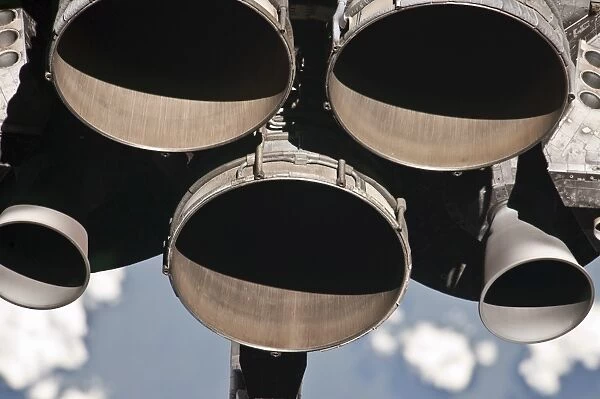Close-up view of the three main engines of space shuttle Discovery